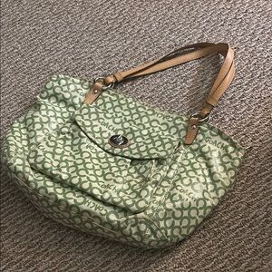Coach Green and Tan Shoulder Bag with Signature Style